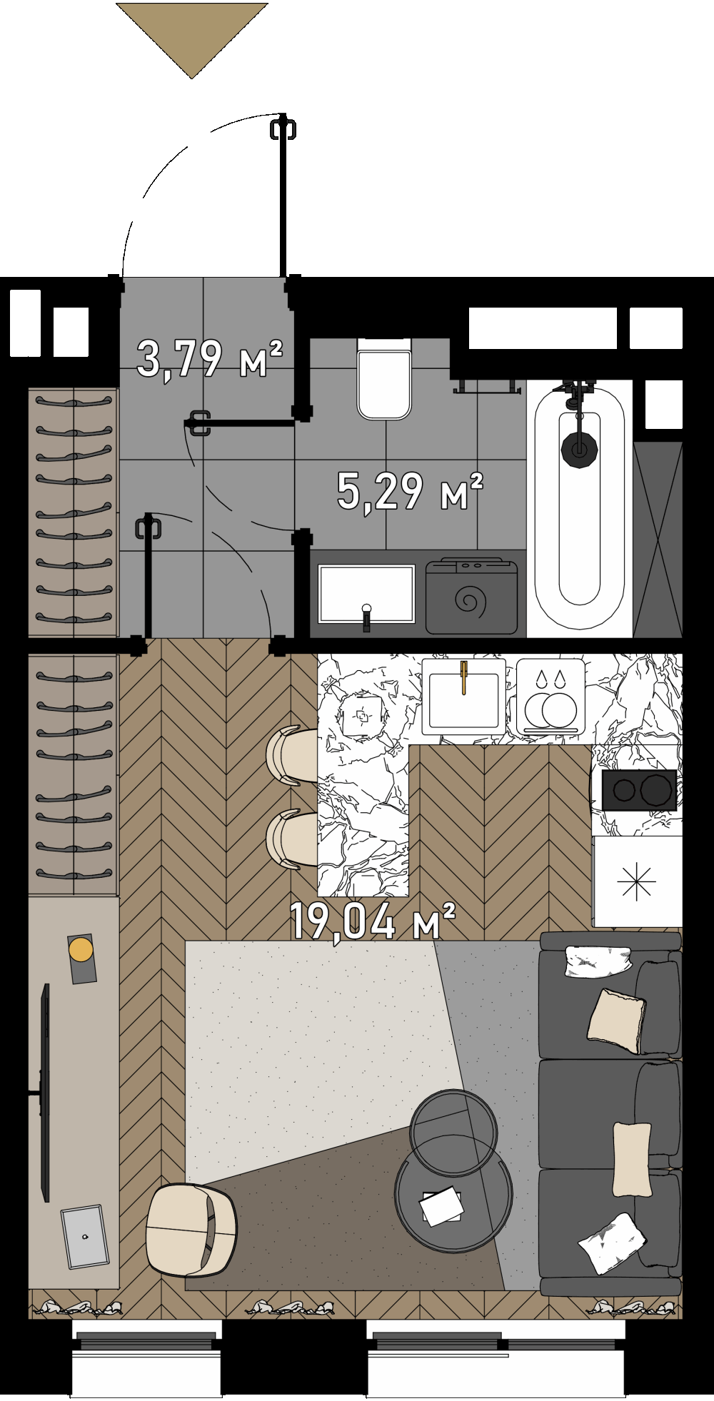студия, 27.5 м², 16 этаж  (из 23)
