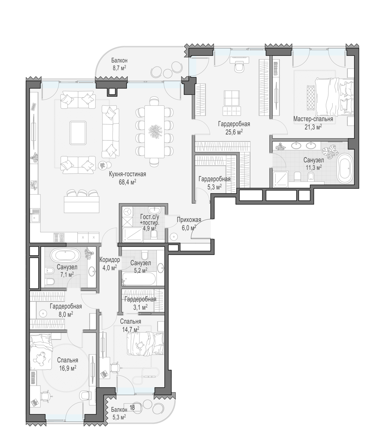 3 комн. квартира, 204.7 м², 5 этаж  (из 8)