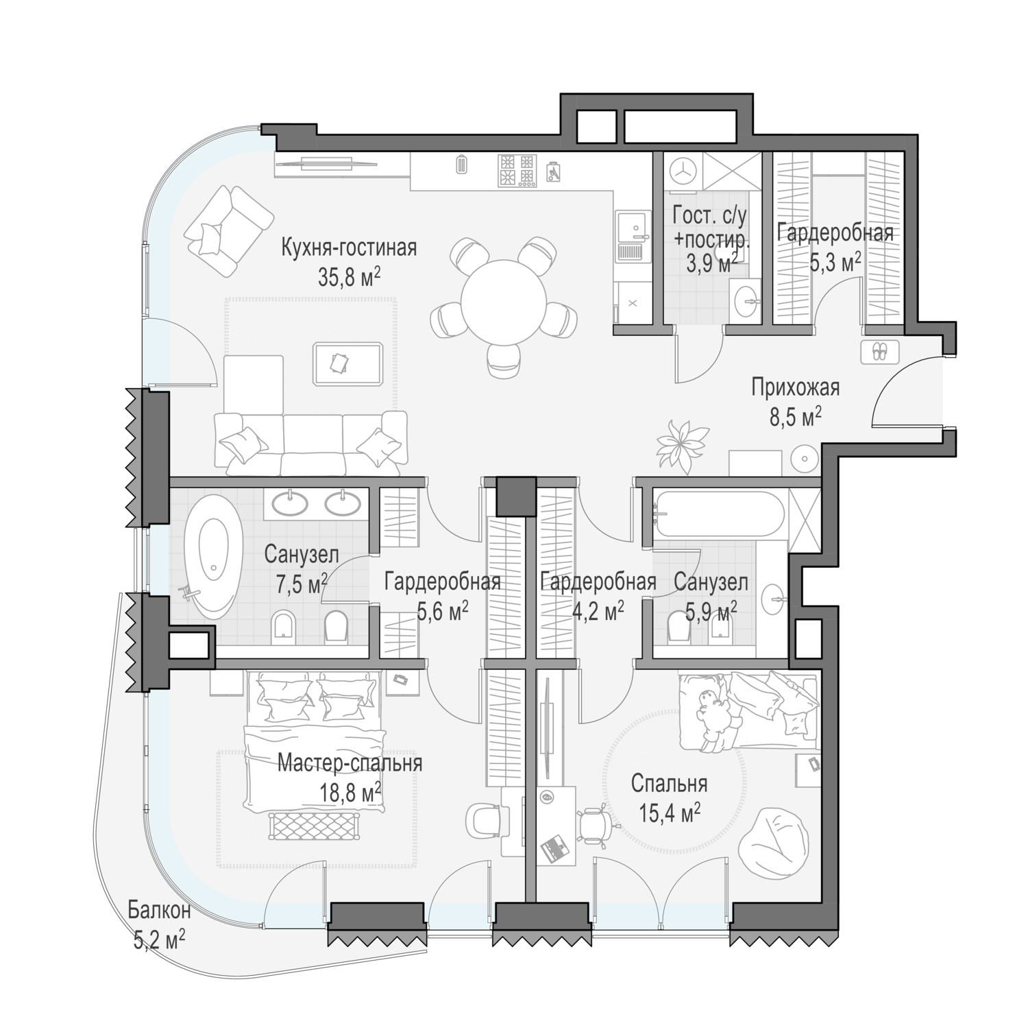 2 комн. квартира, 112.1 м², 4 этаж  (из 14)