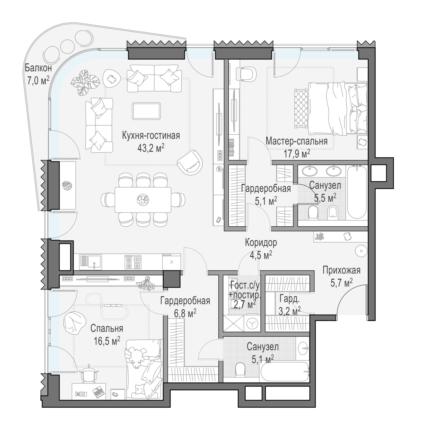 2 комн. квартира, 118.2 м², 7 этаж  (из 14)