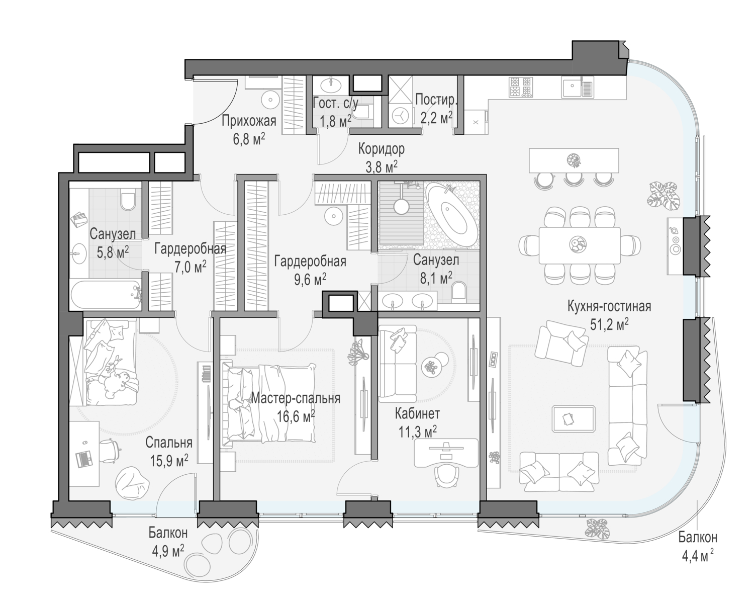 3 комн. квартира, 142.3 м², 2 этаж  (из 14)