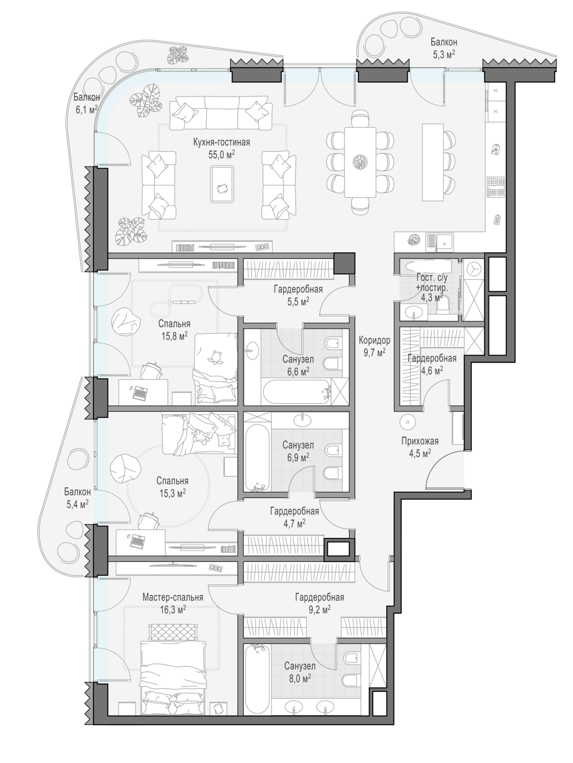 3 комн. квартира, 171 м², 4 этаж  (из 14)