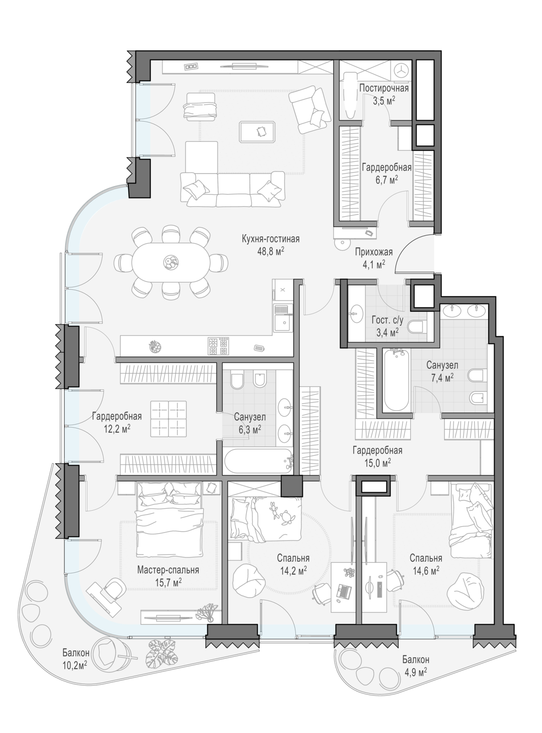 3 комн. квартира, 156.4 м², 11 этаж  (из 14)
