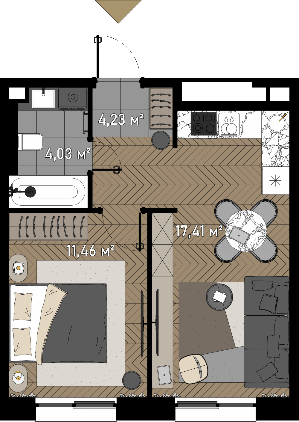 1 комн. квартира, 37.1 м², 19 этаж  (из 23)
