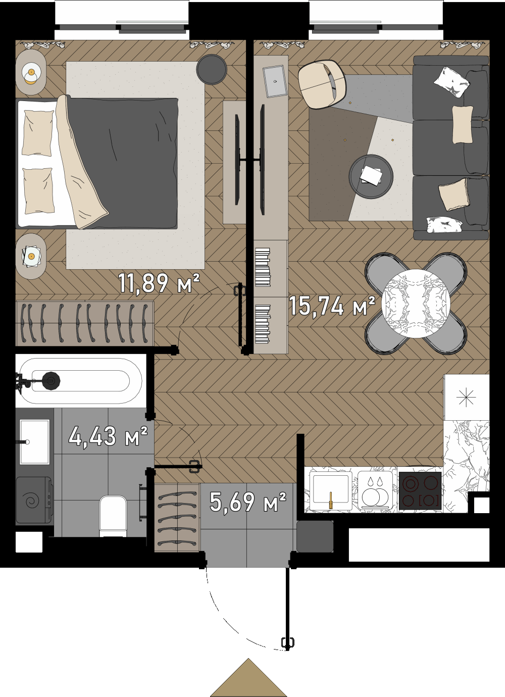 1 комн. квартира, 37.8 м², 19 этаж  (из 23)
