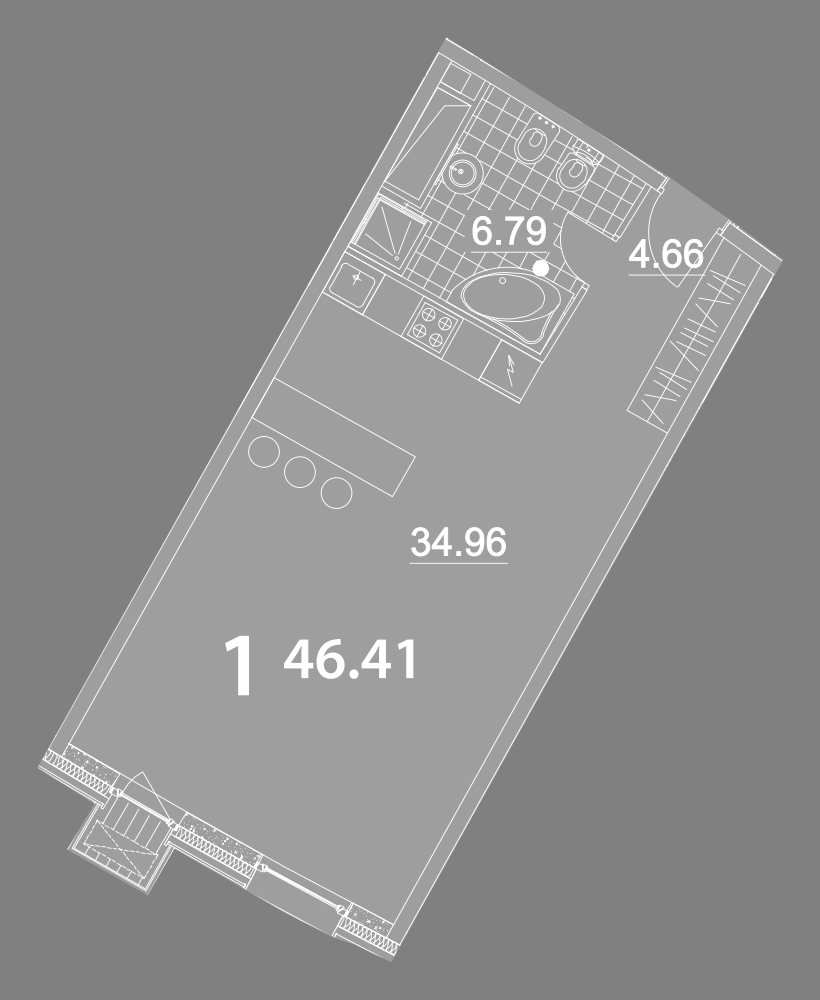 1 комн. квартира, 47.1 м², 16 этаж 