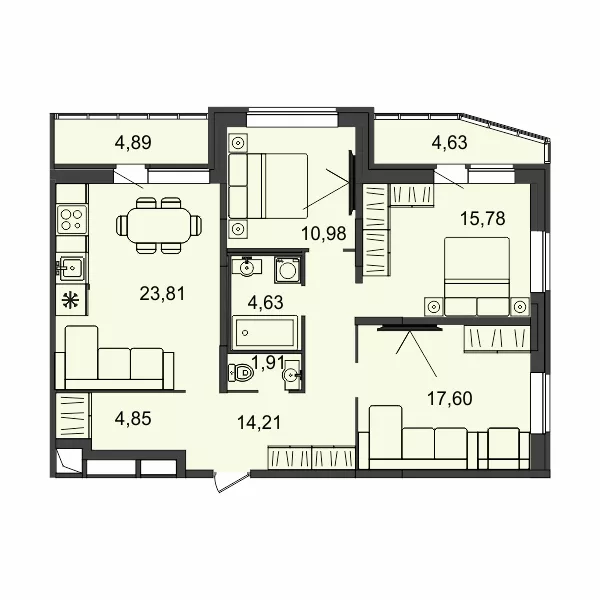3 комн. квартира, 94 м², 2 этаж 