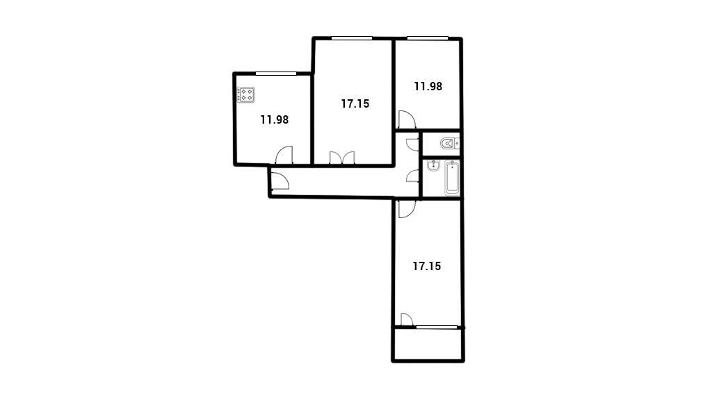 3 комн. квартира, 77.1 м², 1 этаж 