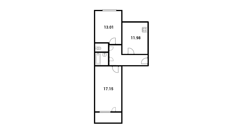 2 комн. квартира, 56.5 м², 3 этаж 
