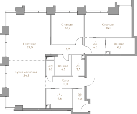 2 комн. квартира, 123.5 м², 3 этаж  (из 18)
