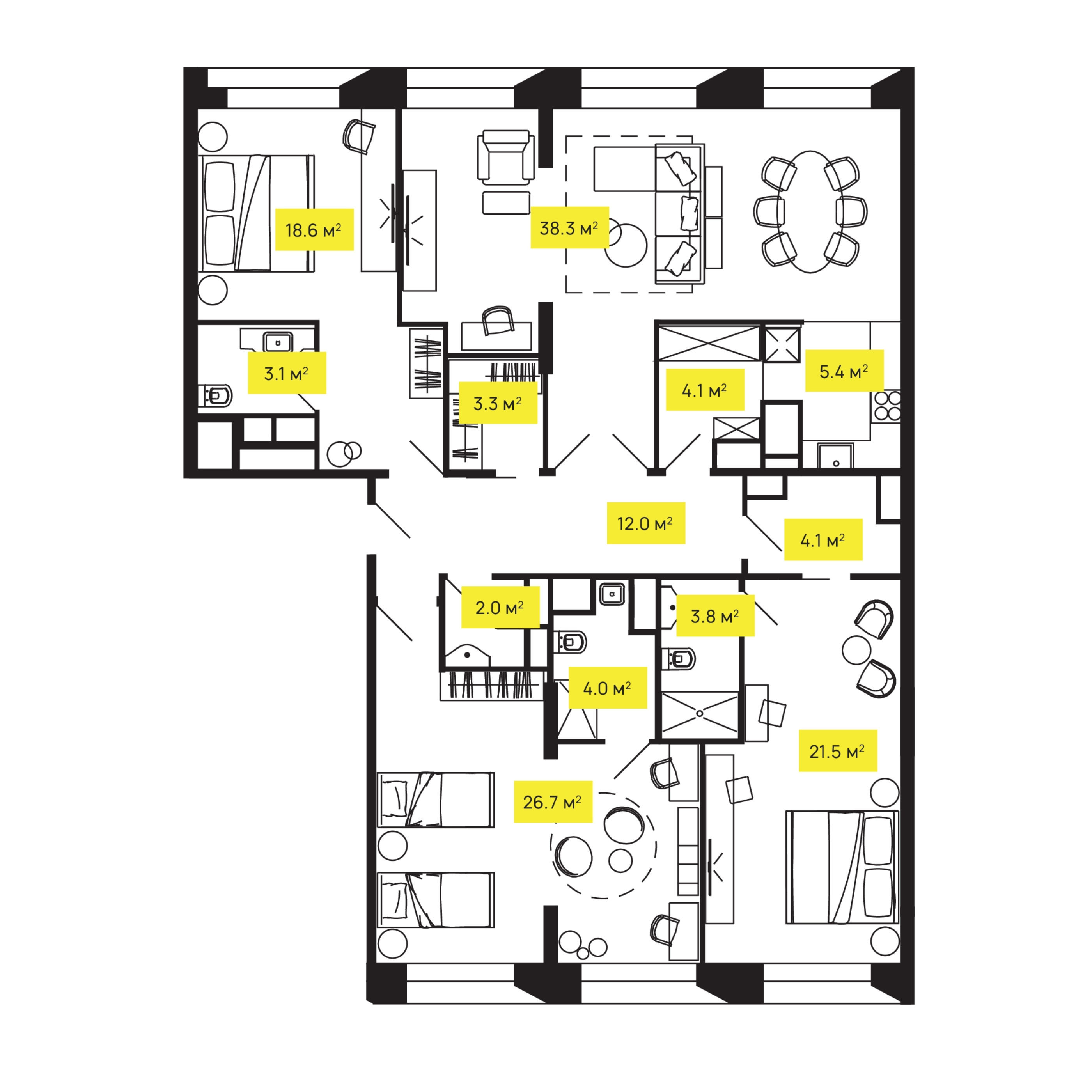 4 комн. квартира, 148.1 м², 24 этаж  (из 24)