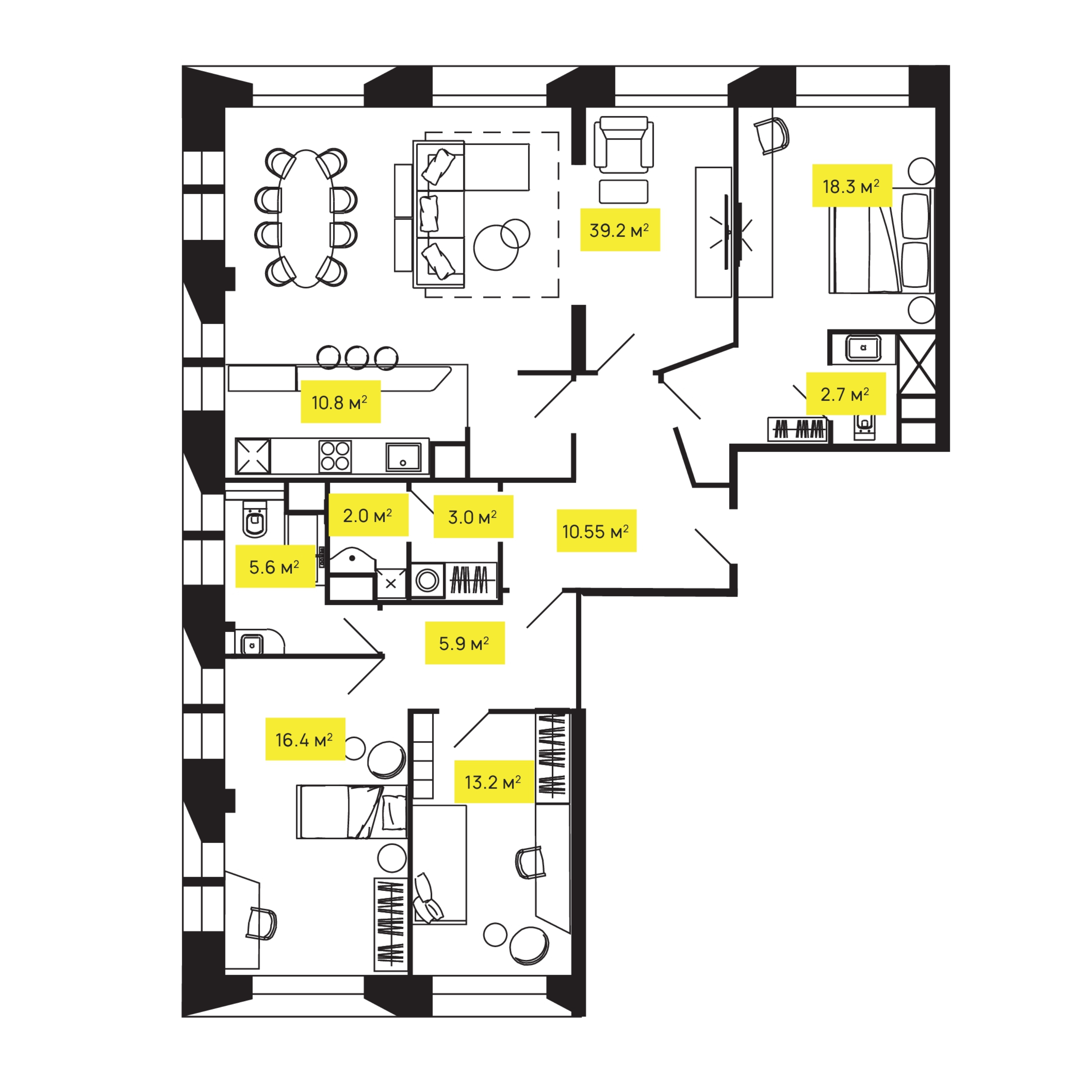 4 комн. квартира, 129.2 м², 24 этаж  (из 24)