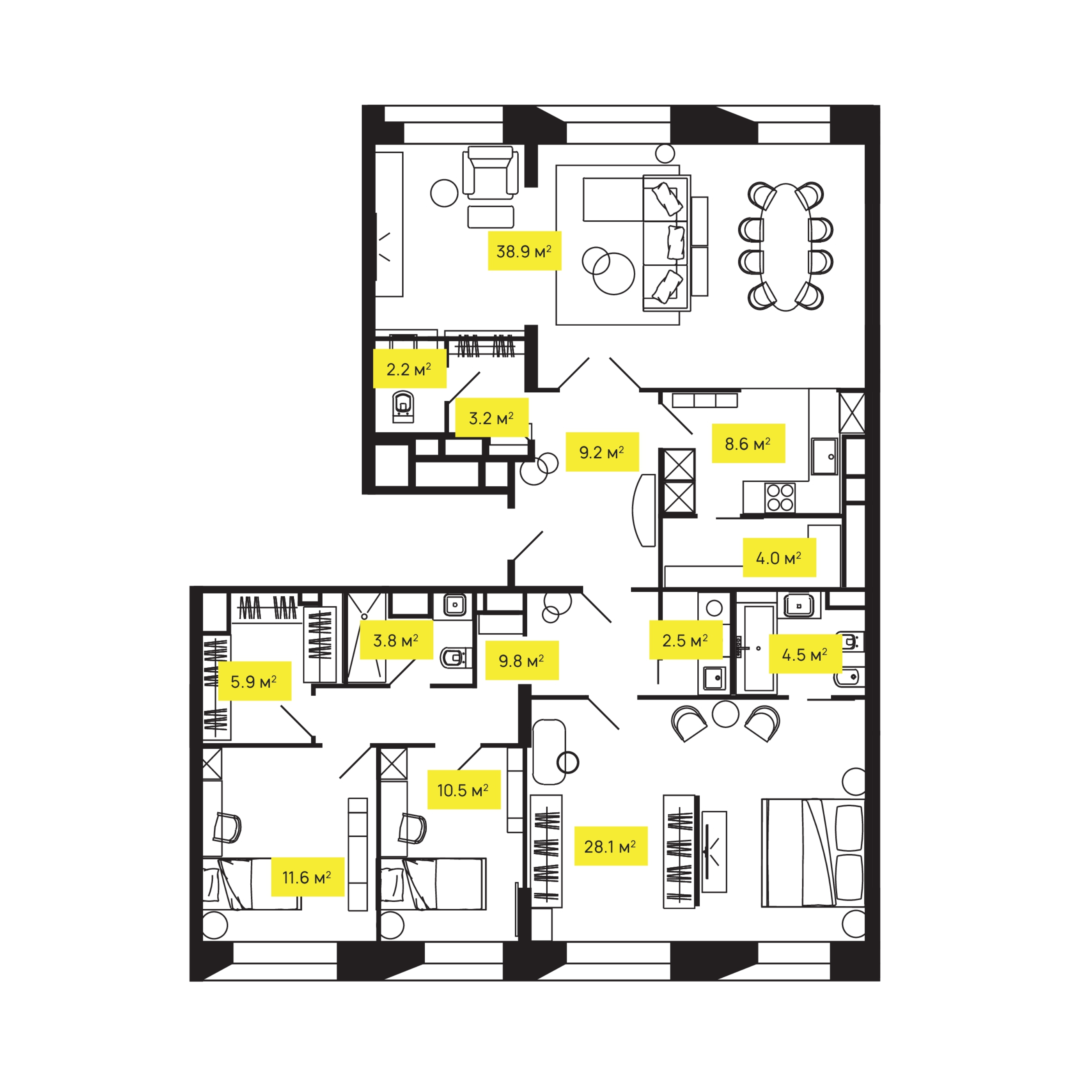4 комн. квартира, 143.3 м², 24 этаж  (из 24)