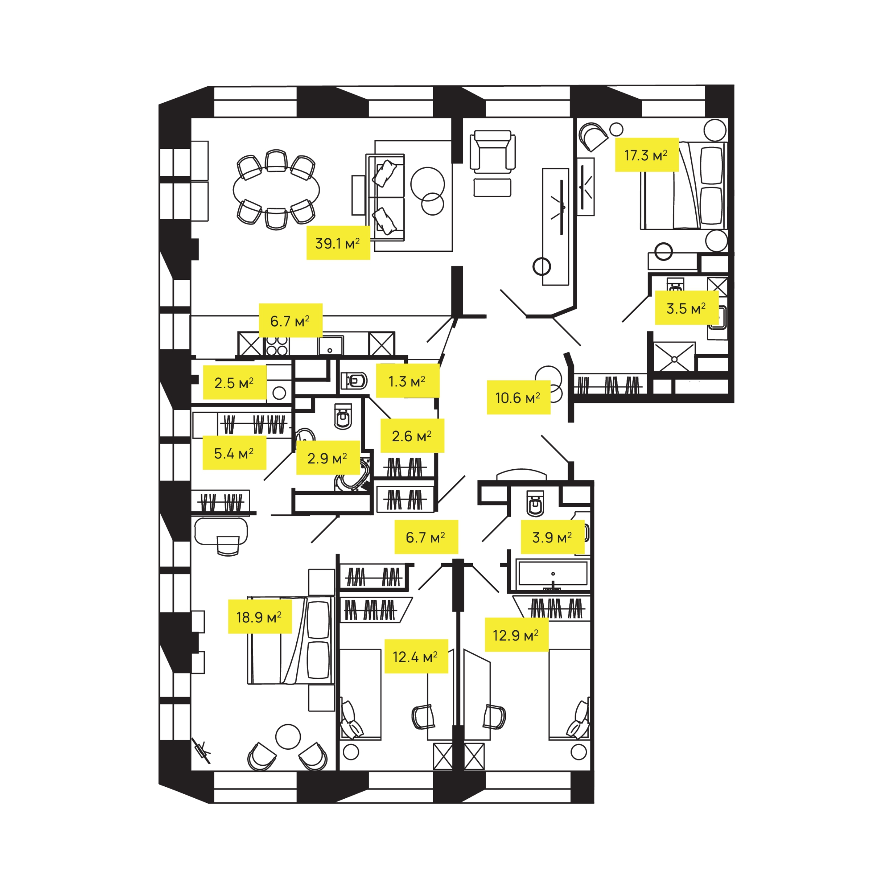 5 комн. квартира, 147.3 м², 24 этаж  (из 24)