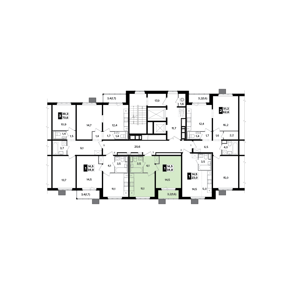 1 комн. квартира, 34.7 м², 24 этаж 