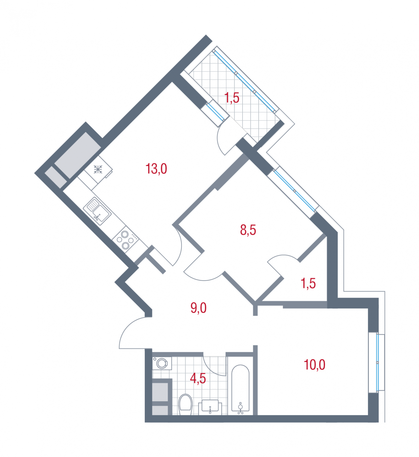 2 комн. квартира, 48 м², 4 этаж 