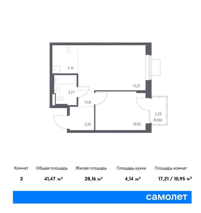 1 комн. квартира, 41.5 м², 9 этаж  (из 9)