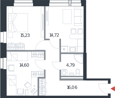 квартира со свободной планировкой, 65.4 м², 21 этаж 