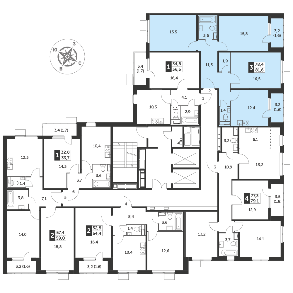 3 комн. квартира, 81.8 м², 23 этаж 