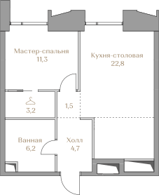 2 комн. квартира, 49.8 м², 4 этаж  (из 17)