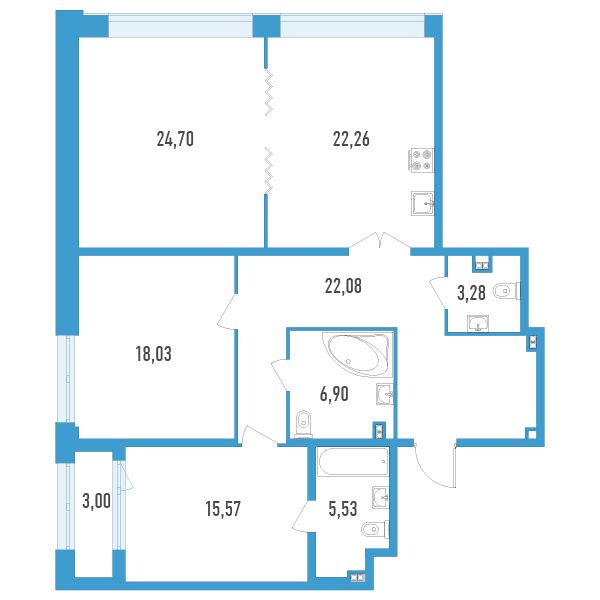 3 комн. квартира, 119.8 м², 5 этаж 
