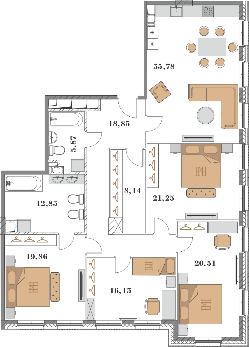 4 комн. квартира, 159.3 м², 2 этаж 