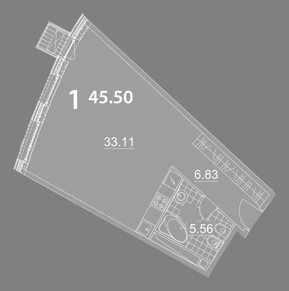 1 комн. квартира, 46.9 м², 9 этаж 