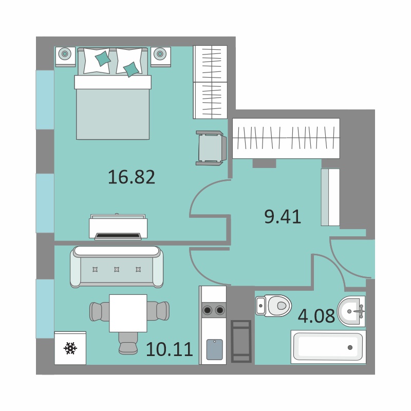 1 комн. квартира, 40.1 м², 13 этаж 