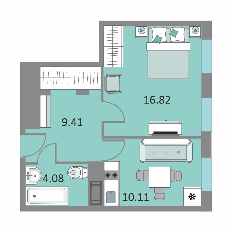 1 комн. квартира, 40.1 м², 2 этаж 