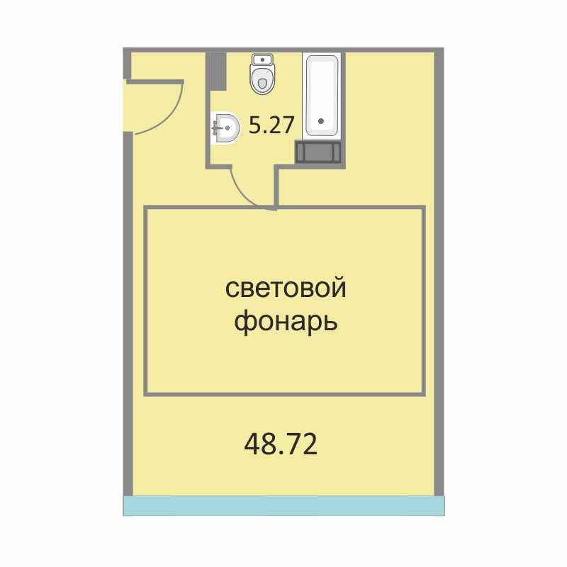 1 комн. квартира, 53.8 м², 13 этаж 
