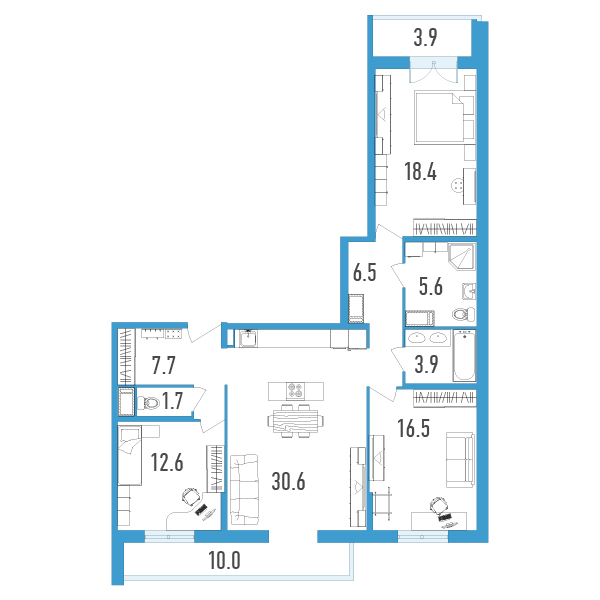 2 комн. квартира, 110.5 м², 6 этаж 