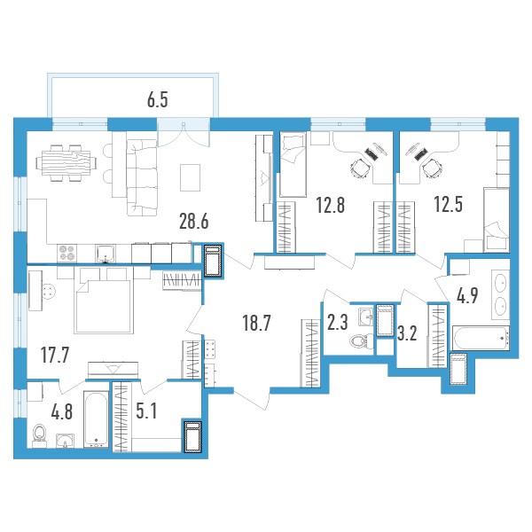 2 комн. квартира, 112.6 м², 11 этаж 