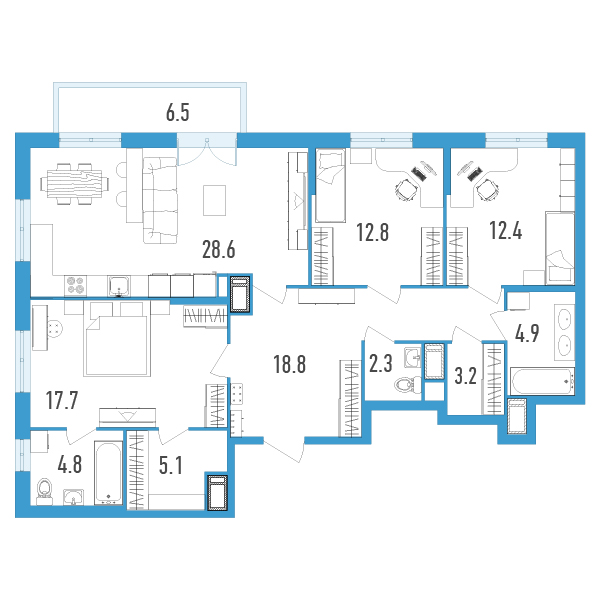 2 комн. квартира, 112.6 м², 8 этаж 