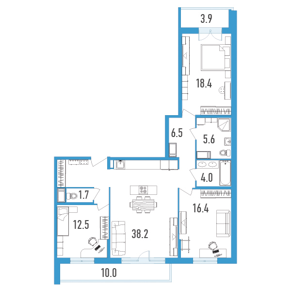 2 комн. квартира, 110.3 м², 13 этаж 