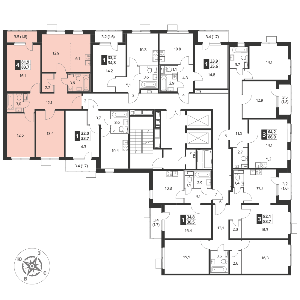 4 комн. квартира, 83.7 м², 21 этаж 