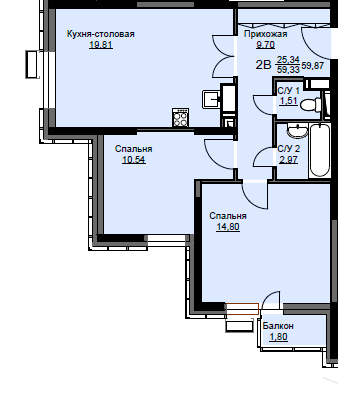 2 комн. квартира, 59.9 м², 4 этаж 