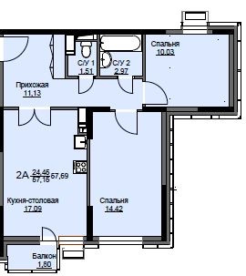 2 комн. квартира, 57.7 м², 2 этаж 