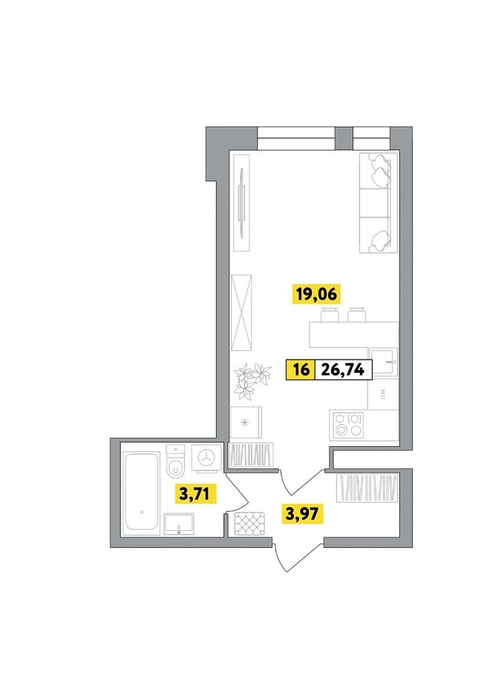 студия, 26.7 м², 5 этаж 