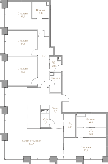 4 комн. квартира, 174 м², 16 этаж  (из 18)