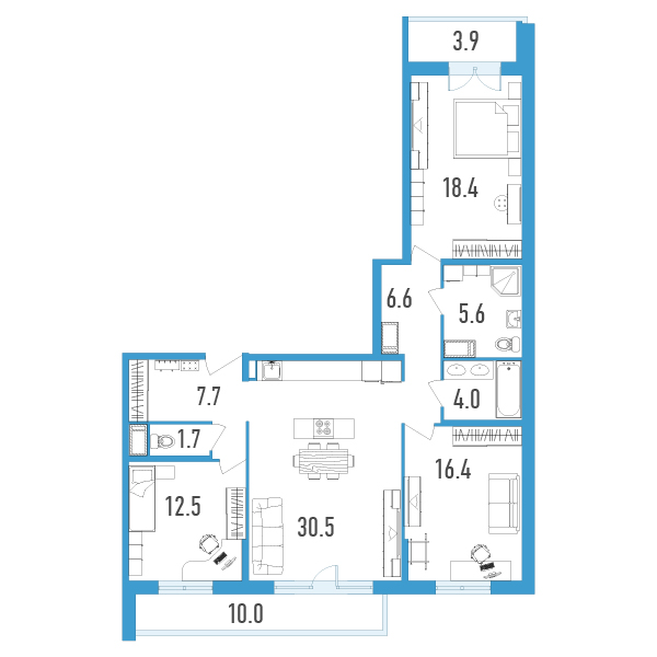 2 комн. квартира, 110.4 м², 11 этаж 