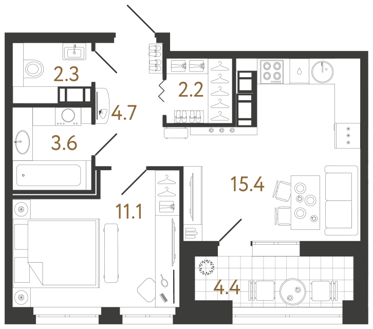 1 комн. квартира, 39.3 м², 10 этаж 