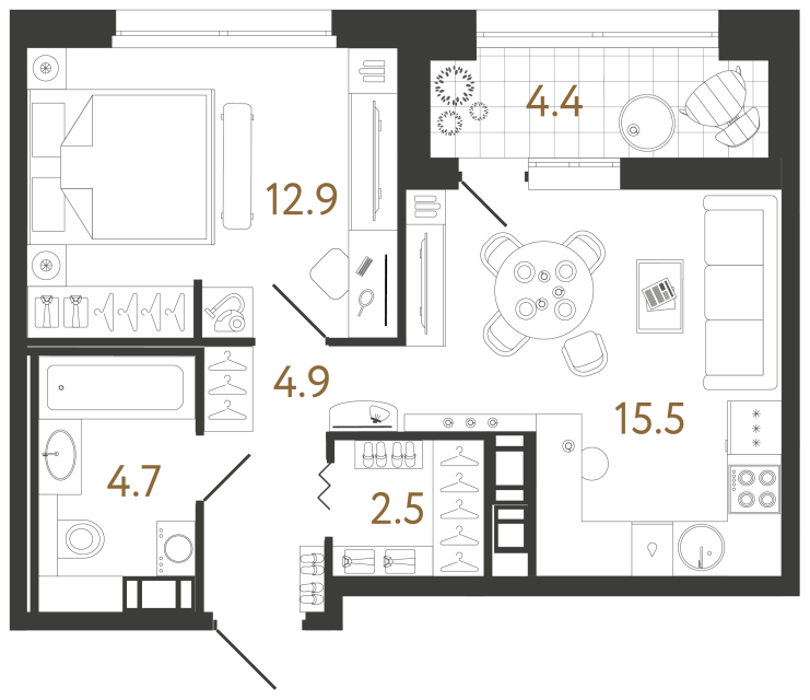 1 комн. квартира, 40.5 м², 13 этаж 