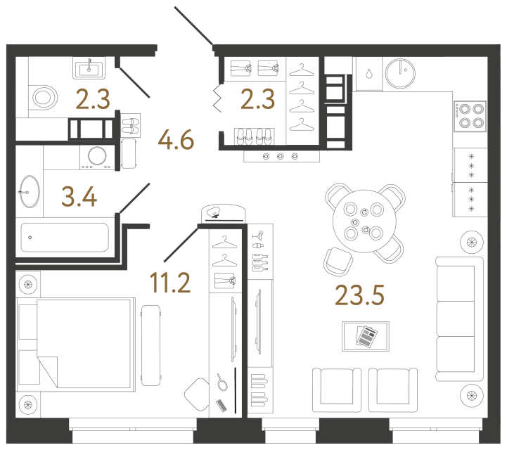 1 комн. квартира, 47.3 м², 12 этаж 