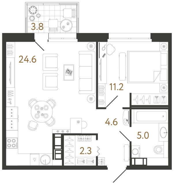 1 комн. квартира, 47.7 м², 7 этаж 