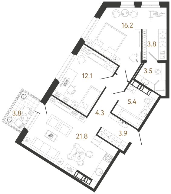 2 комн. квартира, 71 м², 10 этаж 