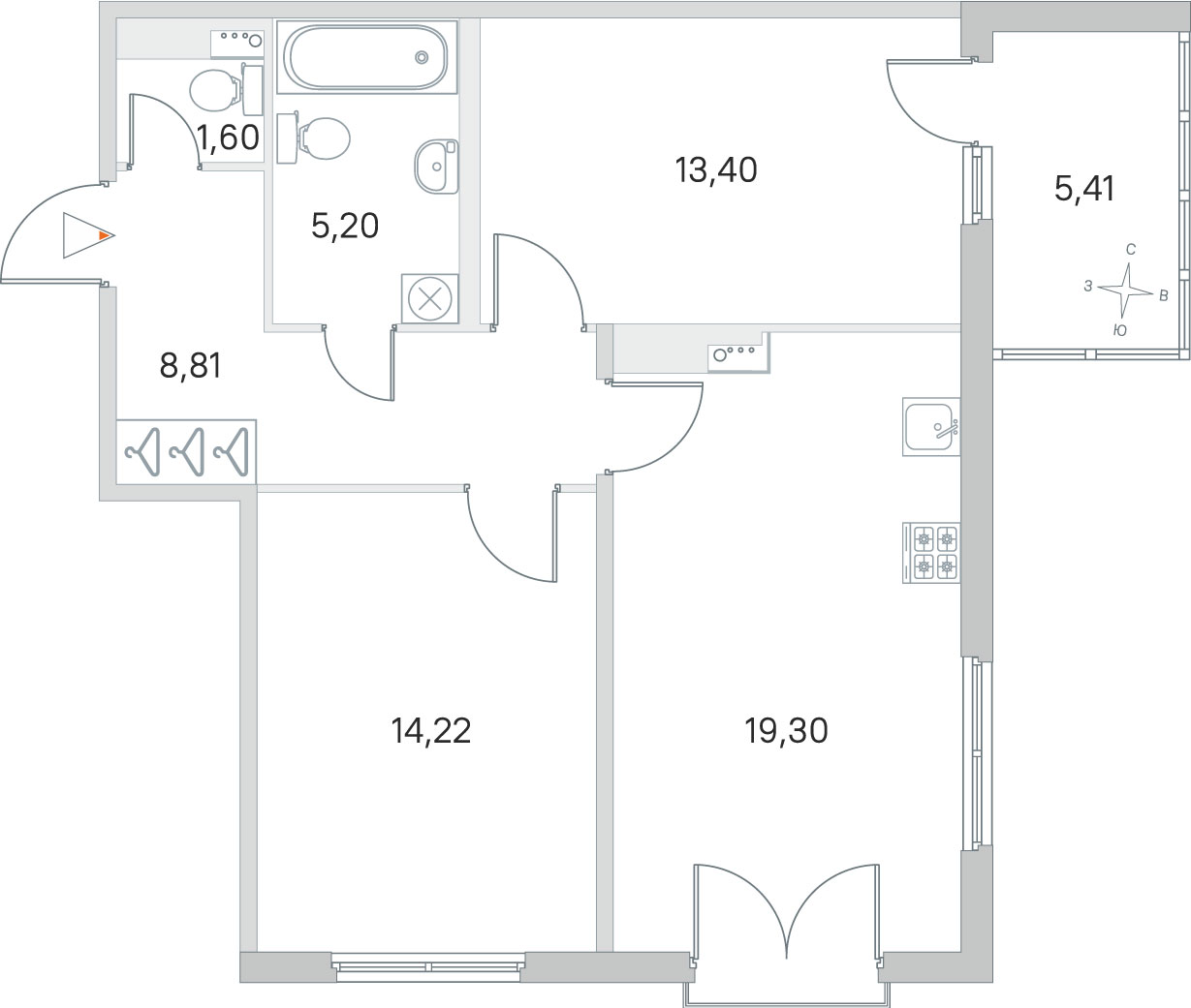 2 комн. квартира, 62.5 м², 3 этаж 