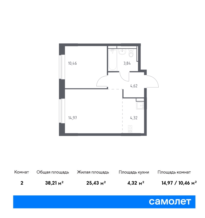 1 комн. квартира, 38.2 м², 8 этаж  (из 12)