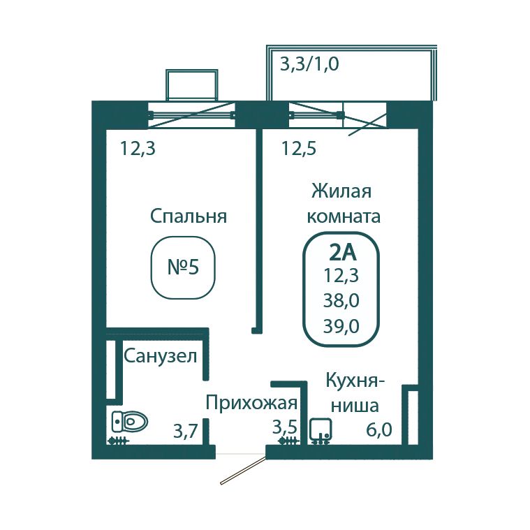 1 комн. квартира, 39 м², 13 этаж 
