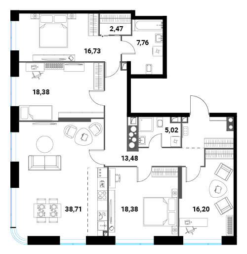 5 комн. квартира, 142.7 м², 28 этаж 