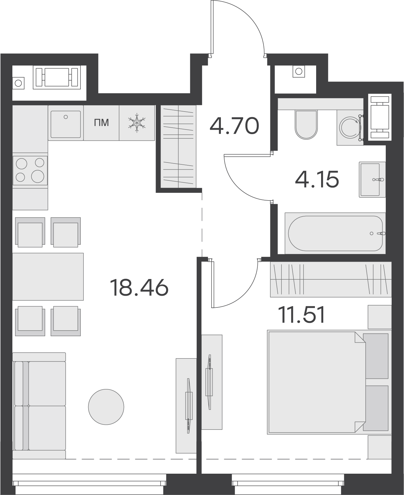 студия, 38.8 м², 13 этаж 